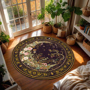 Celestial Floral Round Rug, Moon and Stars Boho Carpet, Mystical Art Nouveau Circle Mat for Living Room Decor, Witchy Home Gift Idea