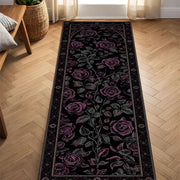 Black Rose Runner Rug, Gothic Floral Hallway Carpet, Dark Romantic Purple Roses Area Runner for Living Room Bedroom or Entryway Decor