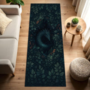 Forest Dragon Runner Rug, Dark Green Fantasy Foliage Carpet, Mystical Serpent Area Rug for Living Room Hallway Bedroom Home Decor
