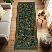 Dark Blue Floral Runner Rug, Vintage Botanical Vine Pattern, Non-Slip Hallway Kitchen Carpet, Traditional Border Home Decor, Entryway Gift