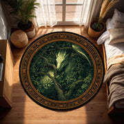 Emerald Forest Dragon Round Rug, Celtic Knot Border Area Carpet, Fantasy Botanical Floor Mat for Living Room, Gamer Room Decor Gift