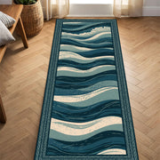 Ocean Waves Runner Rug, Coastal Blue Teal Hallway Carpet, Nautical Sea Pattern Floor Mat, Modern Beach House Decor, Boho Style Long Runner