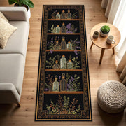 Vintage Apothecary Botanical Runner Rug, Dark Academia Hallway Carpet, Herb & Potion Bottle Art Kitchen Floor Mat Decor Non Slip Washable