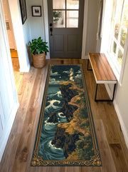 Coastal Lighthouse Runner Rug, Ocean Cliff Wave Hallway Carpet, Nautical Vintage Floor Mat for Entryway Kitchen Corridor Decor Gift Idea