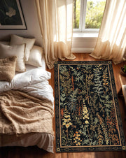 Dark Botanical Floral Area Rug, Vintage Garden Pattern Carpet for Living Room Bedroom, Boho Farmhouse Decor, Cottagecore Statement Rug
