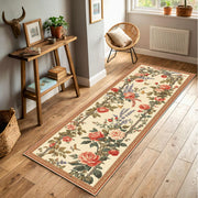 French Country Rose Runner Rug Cream Floral Hallway Carpet Vintage Cottage Long Narrow Area Rug for Entryway Kitchen Bedroom Decor