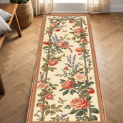 French Country Rose Runner Rug Cream Floral Hallway Carpet Vintage Cottage Long Narrow Area Rug for Entryway Kitchen Bedroom Decor