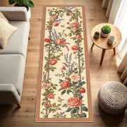 French Country Rose Runner Rug Cream Floral Hallway Carpet Vintage Cottage Long Narrow Area Rug for Entryway Kitchen Bedroom Decor