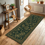 Dark Blue Floral Runner Rug, Vintage Botanical Vine Pattern, Non-Slip Hallway Kitchen Carpet, Traditional Border Home Decor, Entryway Gift