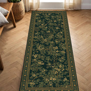 Dark Blue Floral Runner Rug, Vintage Botanical Vine Pattern, Non-Slip Hallway Kitchen Carpet, Traditional Border Home Decor, Entryway Gift