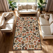 Terrazzo Mosaic Area Rug, Earthy Boho Stone Pattern Carpet, Mid Century Modern Living Room Runner, Non Slip Floor Mat Decor Soft Low Pile