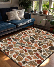 Terrazzo Mosaic Area Rug, Earthy Boho Stone Pattern Carpet, Mid Century Modern Living Room Runner, Non Slip Floor Mat Decor Soft Low Pile