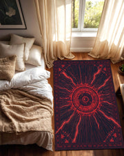 Cyberpunk Red Navy Area Rug, Futuristic Sci-Fi Circuit Burst Carpet, Abstract Geometric Floor Mat for Gamer Room, Modern Living Room Decor