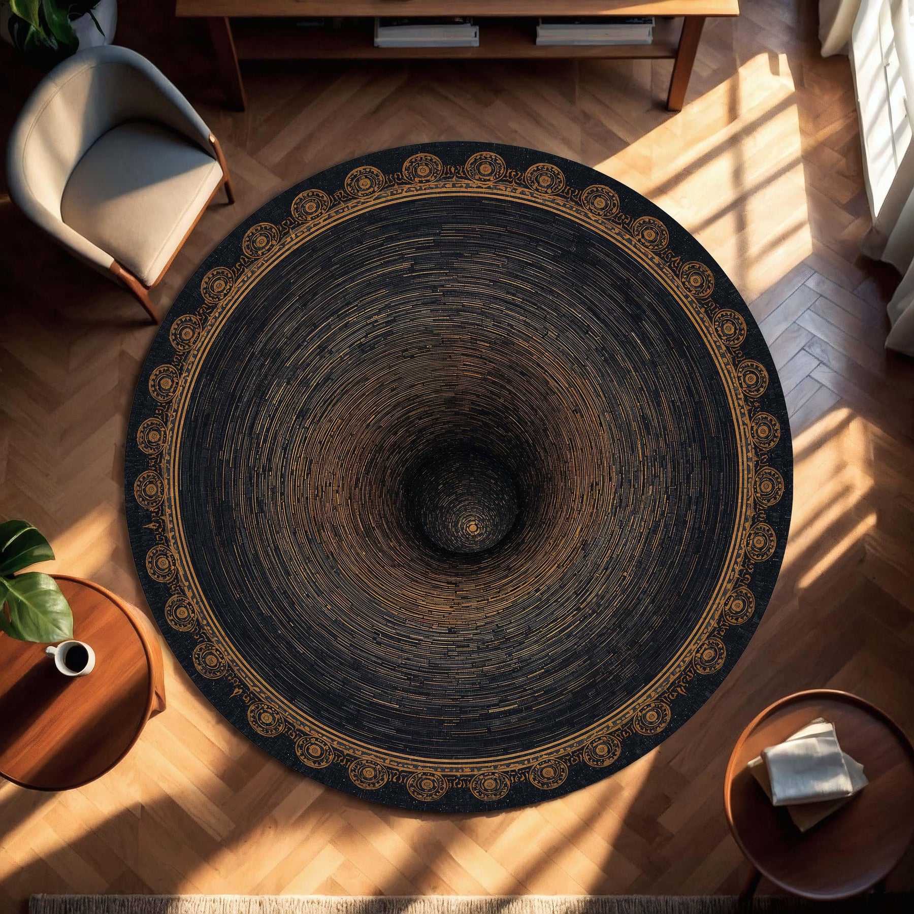 Black Hole 3D Round Rug, Space Vortex Spiral Area Rug, Galaxy Nebula Circle Carpet for Living Room Bedroom, Sci Fi Cosmic Home Decor