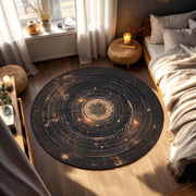 Celestial Star Map Round Rug, Navy & Gold Galaxy Floor Mat, Astrology Astrolabe Carpet, Modern Boho Living Room Area Decor Gift Housewarming