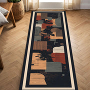 Abstract Geometric Runner Rug, Mid Century Modern Hallway Carpet, Boho Entryway Runner, Navy Terracotta Beige Contemporary Home Decor