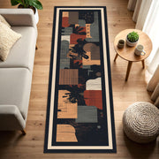 Abstract Geometric Runner Rug, Mid Century Modern Hallway Carpet, Boho Entryway Runner, Navy Terracotta Beige Contemporary Home Decor