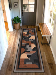Abstract Geometric Runner Rug, Mid Century Modern Earth Tone Hallway Carpet, Boho Entryway Kitchen Runner, Minimalist Home Decor Floor Art