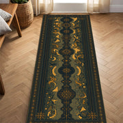 Navy Gold Celestial Runner Rug, Geometric Mystic Tarot Style Hallway Carpet, Boho Entryway Kitchen Runner, Modern Vintage Decor Home Gift