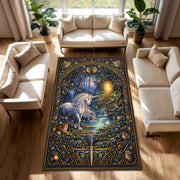 Enchanted Unicorn Forest Area Rug, Magical Fairy Woodland Tapestry Carpet, Mystic Night Garden Decor, Cottagecore Mystical Fairytale Rug