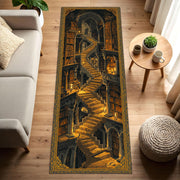 Fantasy Library Staircase Long Runner Rug, Dark Academia Hallway Carpet, Gothic Bookshop Decor, Candlelit Wizard Tower Mat, Entryway Gift