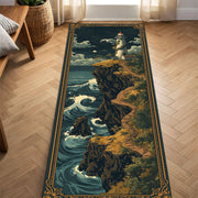 Coastal Lighthouse Runner Rug, Ocean Cliff Wave Hallway Carpet, Nautical Vintage Floor Mat for Entryway Kitchen Corridor Decor Gift Idea