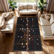 Modern Abstract Metro Map Rug, Black Circuit Line Area Carpet, Colorful Geometric Floor Mat for Living Room Office Dorm Decor Home