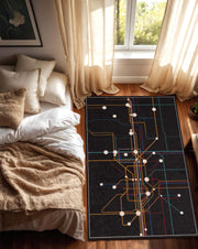 Modern Abstract Metro Map Rug, Black Circuit Line Area Carpet, Colorful Geometric Floor Mat for Living Room Office Dorm Decor Home