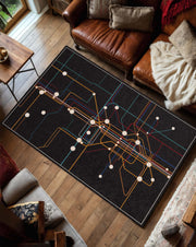 Modern Abstract Metro Map Rug, Black Circuit Line Area Carpet, Colorful Geometric Floor Mat for Living Room Office Dorm Decor Home