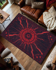 Cyberpunk Red Navy Area Rug, Futuristic Sci-Fi Circuit Burst Carpet, Abstract Geometric Floor Mat for Gamer Room, Modern Living Room Decor