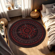 Gothic Compass Rose Round Rug, Red Black Occult Mandala Floor Mat, Witchy Home Decor, Dark Academia Circle Carpet for Living Room Gift