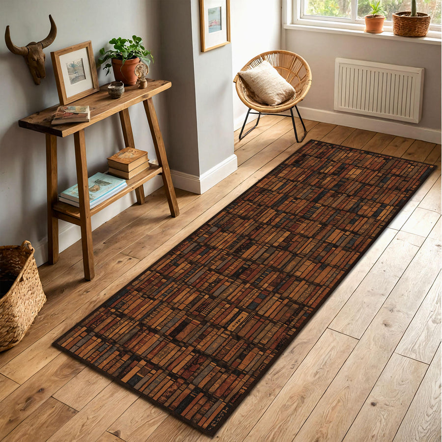 Bookshelf Runner Rug, Vintage Book Spine Pattern, Library Decor for Book Lovers, Cozy Hallway Kitchen Rug, Reading Nook Floor Mat Gift