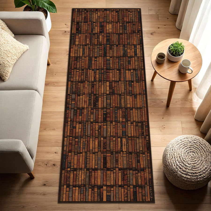 Bookshelf Runner Rug, Vintage Book Spine Pattern, Library Decor for Book Lovers, Cozy Hallway Kitchen Rug, Reading Nook Floor Mat Gift