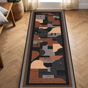 Abstract Geometric Runner Rug, Mid Century Modern Earth Tone Hallway Carpet, Boho Entryway Kitchen Runner, Minimalist Home Decor Floor Art