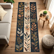 Botanical Leaf Runner Rug, Navy Beige Autumn Floral Carpet for Hallway Entryway Kitchen, Modern Scandinavian Long Runner Decor Home