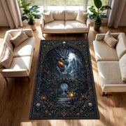 Gothic Dragon Castle Area Rug, Dark Fantasy Skull Tapestry Carpet, Haunted Moonlit Decor, Non Slip Floor Mat, Gamer Gift for Living Room