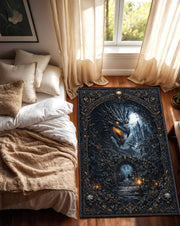 Gothic Dragon Castle Area Rug, Dark Fantasy Skull Tapestry Carpet, Haunted Moonlit Decor, Non Slip Floor Mat, Gamer Gift for Living Room