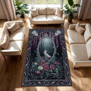 Gothic Wolf Forest Area Rug, Dark Academia Rose Carpet, Victorian Ornate Border, Purple Night Woodland Witchy Home Floor Mat Decor