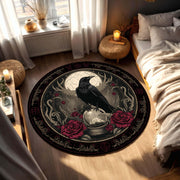 Gothic Raven Moon Round Rug, Occult Rose Alchemy Floor Mat, Dark Academia Home Decor, Witchy Living Room Bedroom Carpet Gift Idea