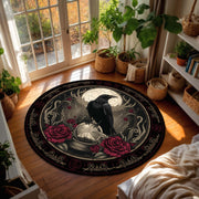 Gothic Raven Moon Round Rug, Occult Rose Alchemy Floor Mat, Dark Academia Home Decor, Witchy Living Room Bedroom Carpet Gift Idea