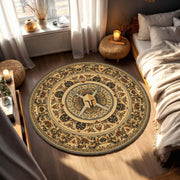Round Spartan Warrior Rug, Vintage Greek Shield Carpet, Medieval Sword Area Rug, Antique Battle Decor, Masculine Office Home Accent