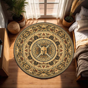 Round Spartan Warrior Rug, Vintage Greek Shield Carpet, Medieval Sword Area Rug, Antique Battle Decor, Masculine Office Home Accent