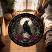 Gothic Raven Moon Round Rug, Occult Rose Alchemy Floor Mat, Dark Academia Home Decor, Witchy Living Room Bedroom Carpet Gift Idea