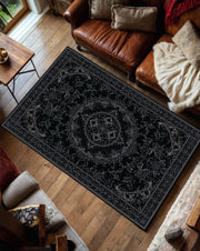 Black Vintage Ornate Area Rug, Gothic Persian Style Living Room Carpet, Non Slip Washable Floor Mat, Boho Home Decor, Bedroom Runner