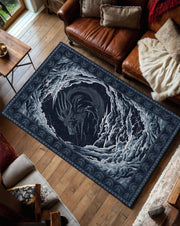 Japanese Dragon Area Rug, Dark Blue Fantasy Carpet, Ukiyoe Storm Floor Mat, Gothic Zen Living Room Decor, Mythical Navy Accent Rug