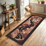 Cherry Blossom Runner Rug, Japanese Tree Hallway Carpet, Asian Zen Floral Floor Mat, Pink Black Entryway Home Decor Gift, Washable Rug