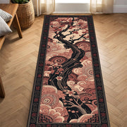 Cherry Blossom Runner Rug, Japanese Tree Hallway Carpet, Asian Zen Floral Floor Mat, Pink Black Entryway Home Decor Gift, Washable Rug