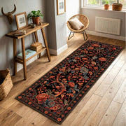 Vintage Floral Runner Rug, Black Botanical Hallway Carpet, Rustic Cottage Floor Mat, Boho Entryway Kitchen Long Area Rug Decor Home