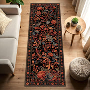 Vintage Floral Runner Rug, Black Botanical Hallway Carpet, Rustic Cottage Floor Mat, Boho Entryway Kitchen Long Area Rug Decor Home