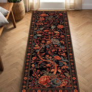Vintage Floral Runner Rug, Black Botanical Hallway Carpet, Rustic Cottage Floor Mat, Boho Entryway Kitchen Long Area Rug Decor Home